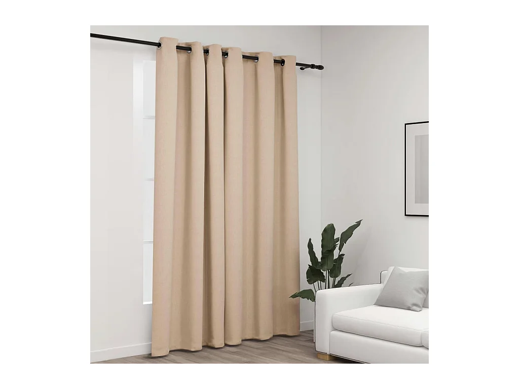 Verduisteringsgordijn in linnenlook met beige oogjes 290x245 cm