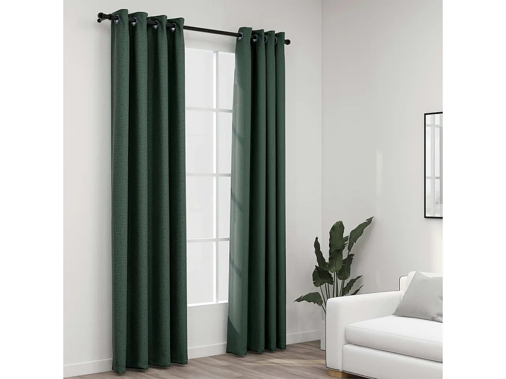 Rideaux occultants Aspect lin avec œillets 2 pcs Vert 140x225cm