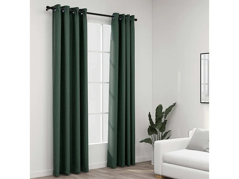 Rideaux occultants Aspect lin avec œillets 2 pcs Vert 140x225cm