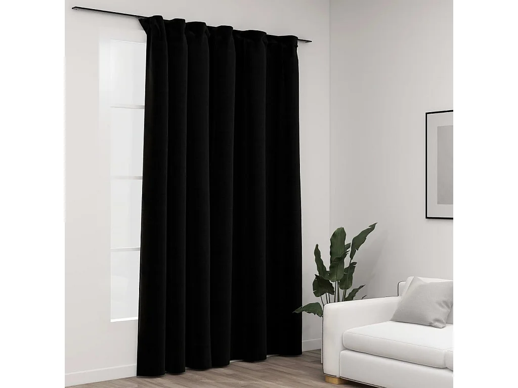 Cortina blackout estilo linho com ganchos Preto 290x245 cm