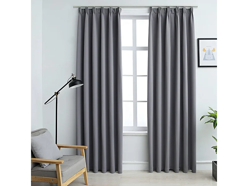 Tende oscuranti con ganci 2 pz Grigio 140x225 cm