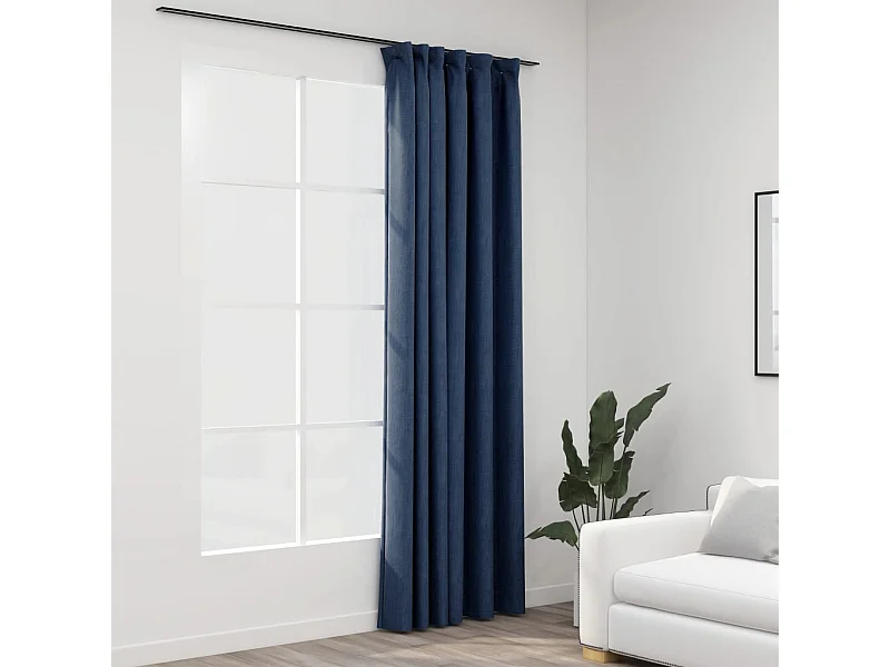 Cortina opaca aspecto lino con ganchos Azul 290x245 cm