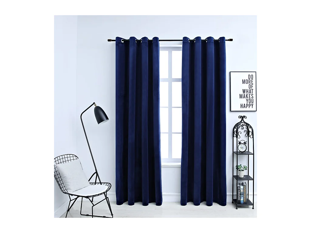 Rideaux occultants et anneaux 2pcs Velours Bleu foncé 140x225cm