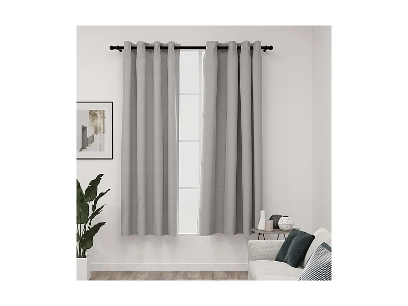 Rideaux occultants Aspect lin avec œillets 2 pcs Gris 140x175cm