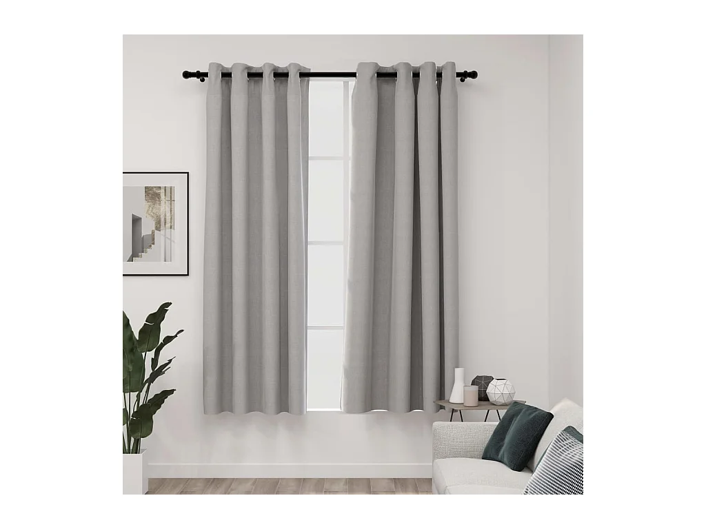 Rideaux occultants Aspect lin avec œillets 2 pcs Gris 140x175cm
