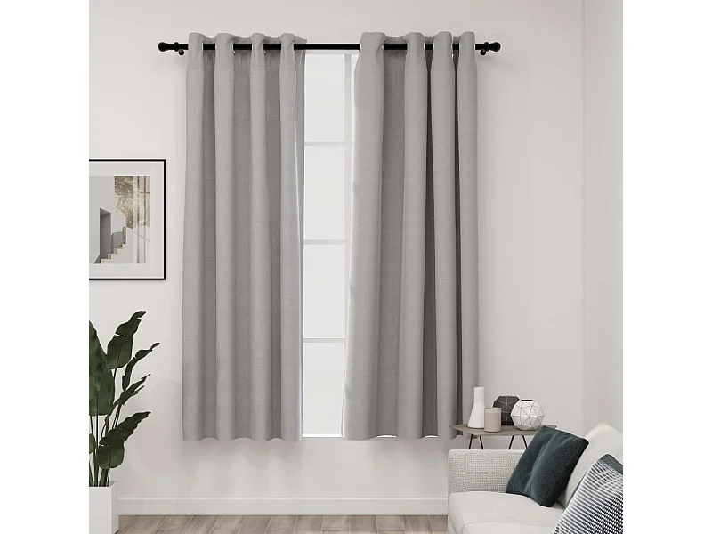 Rideaux occultants Aspect lin avec œillets 2 pcs Gris 140x175cm