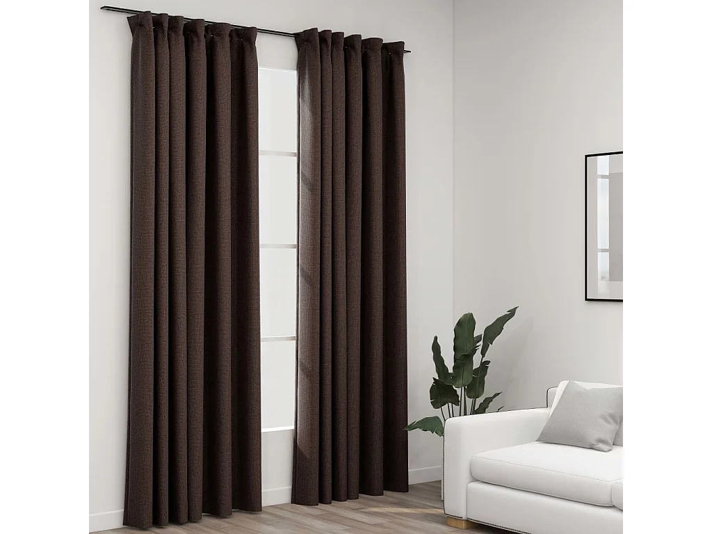 Verdunkelungsvorhänge und Haken in Leinenoptik, 2 Stück, Taupe, 140 x 225 cm