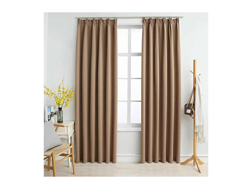 Rideaux occultants avec crochets 2 pcs Taupe 140x175 cm