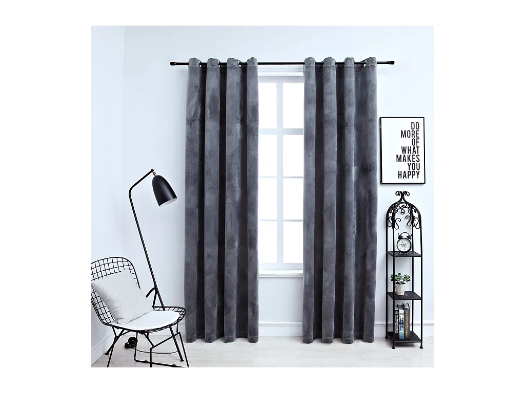 Rideaux occultants et anneaux 2pcs Velours Anthracite 140x245cm