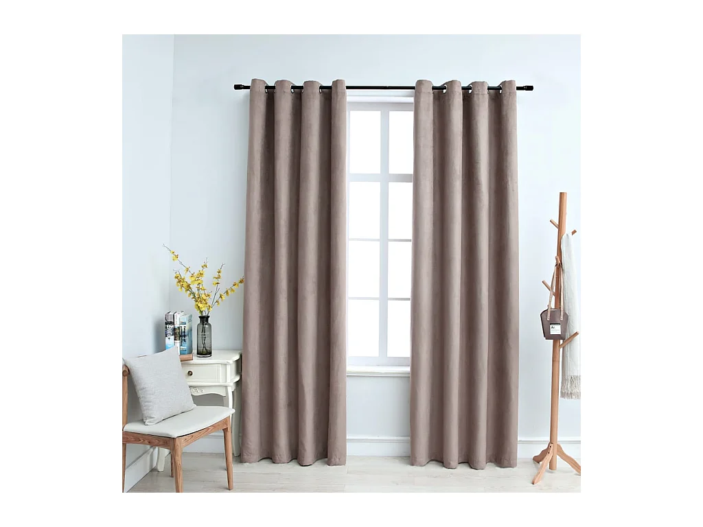 Rideaux occultants avec anneaux en métal 2 pcs Taupe 140x245 cm