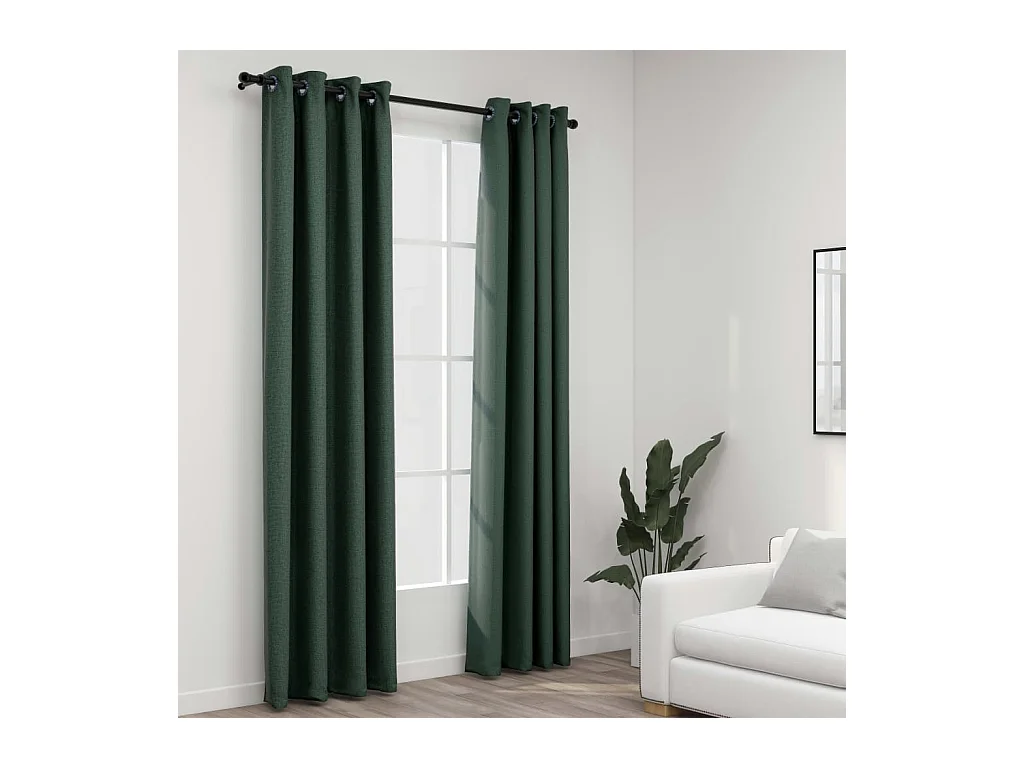 Rideaux occultants Aspect lin avec œillets 2 pcs Vert 140x245cm