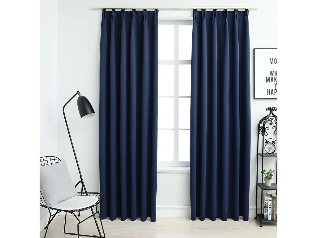 Cortinas opacas con ganchos 2 uds Azul 140x175 cm