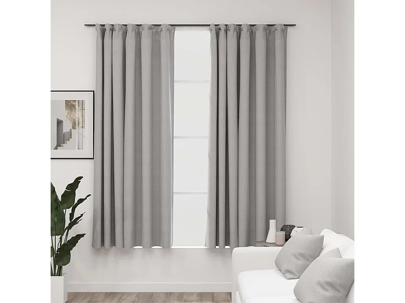 Tende oscuranti effetto lino con ganci 2pz Grigio 140x175 cm