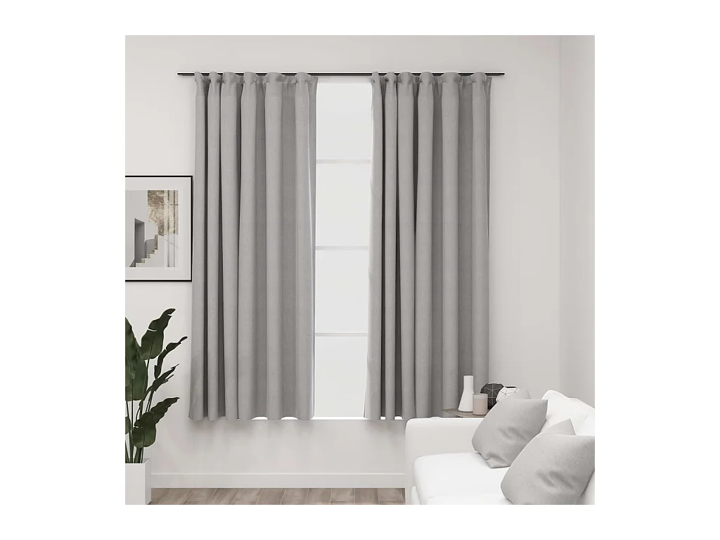 Rideaux occultants aspect lin avec crochets 2pcs Gris 140x175cm