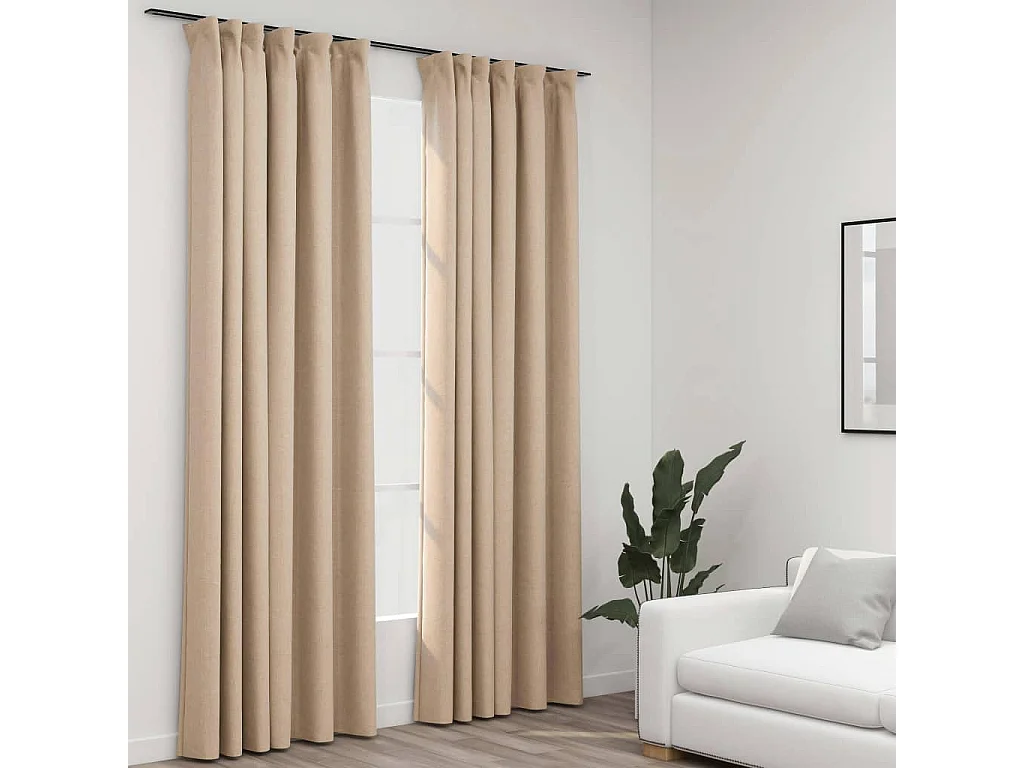 Tende oscuranti effetto lino e ganci 2 pz beige 140x225 cm
