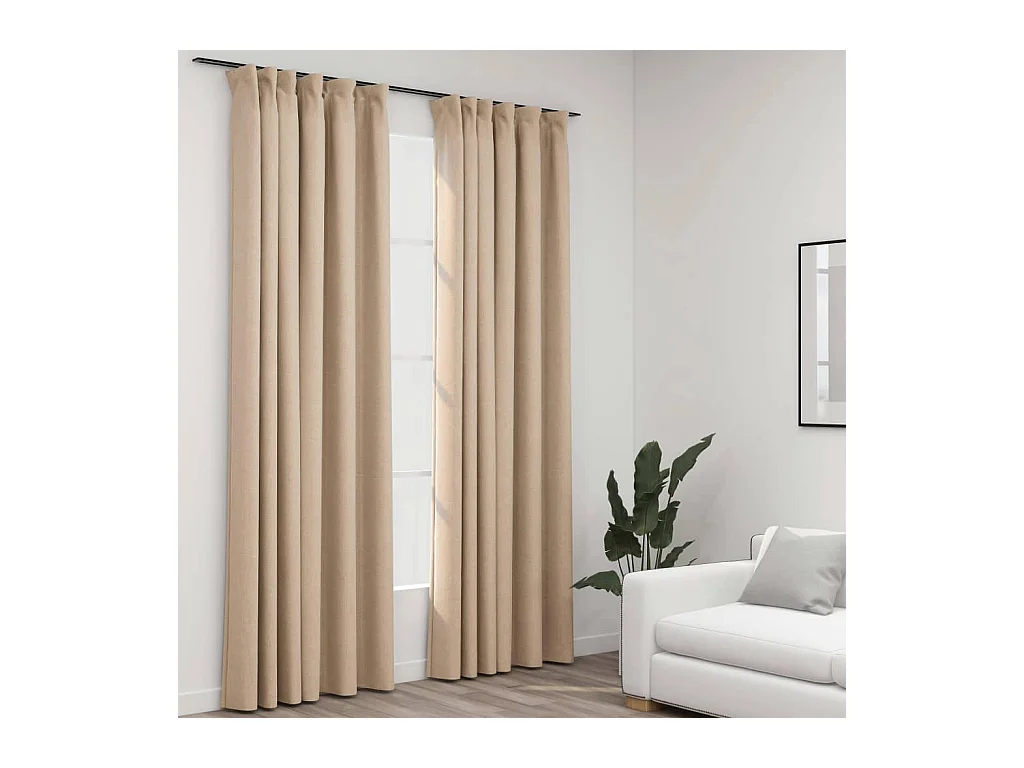 Linnenlook verduisterende gordijnen en haken 2 stuks beige 140x225cm