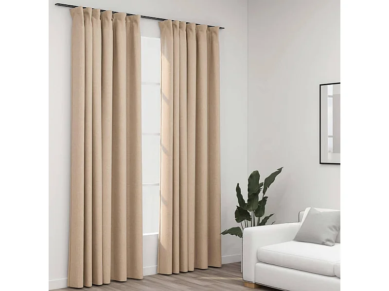 Verdunkelungsvorhänge und Haken in Leinenoptik, 2 Stück, beige, 140 x 225 cm