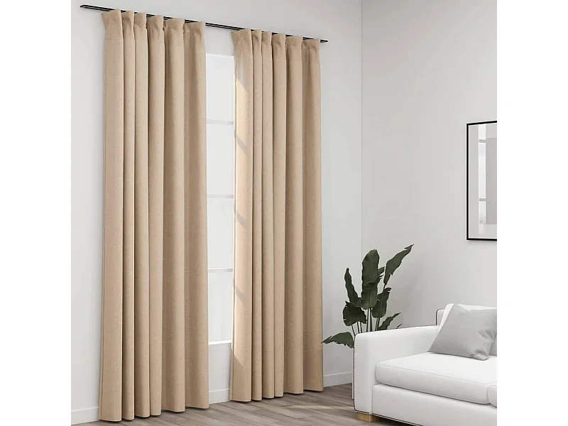 Tende oscuranti effetto lino e ganci 2 pz Beige 140x245 cm
