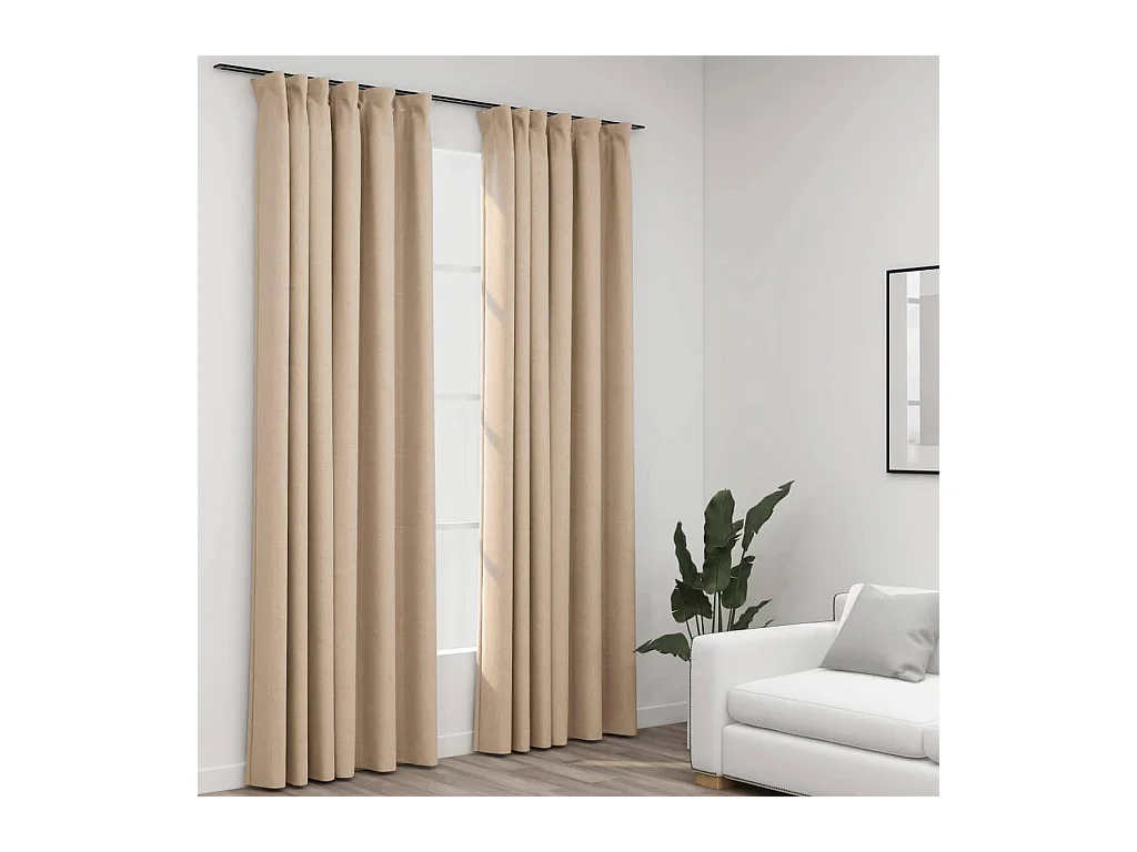 Rideaux occultants aspect lin et crochets 2 pcs Beige 140x245cm