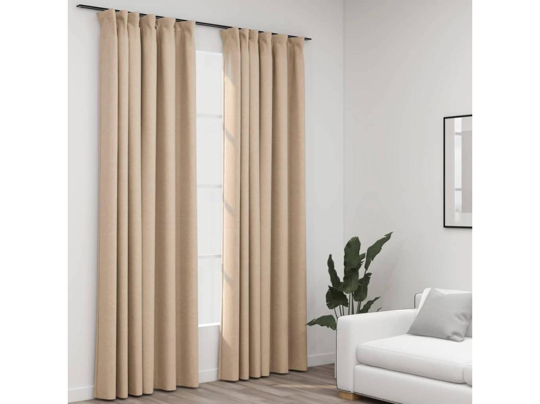 Cortinas blackout e ganchos de linho 2 peças Bege 140x245cm