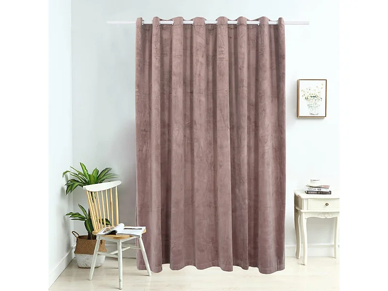 Cortina blackout com argolas de metal Veludo Rosa 290x245 cm