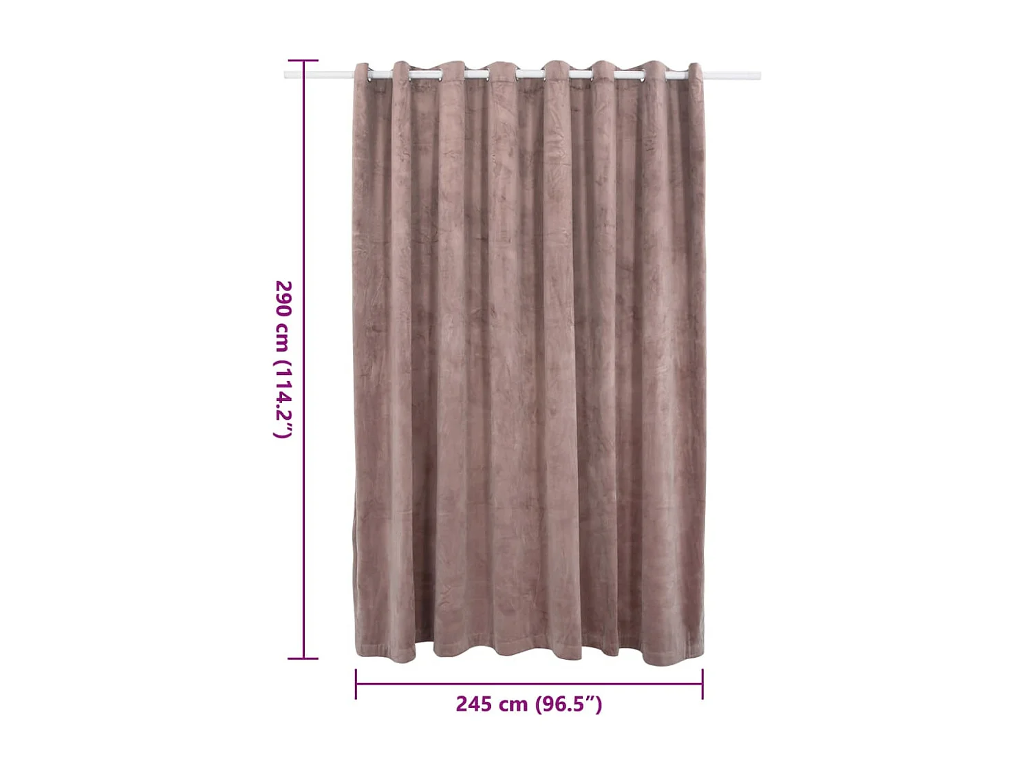 Cortina blackout com argolas de metal Veludo Rosa 290x245 cm