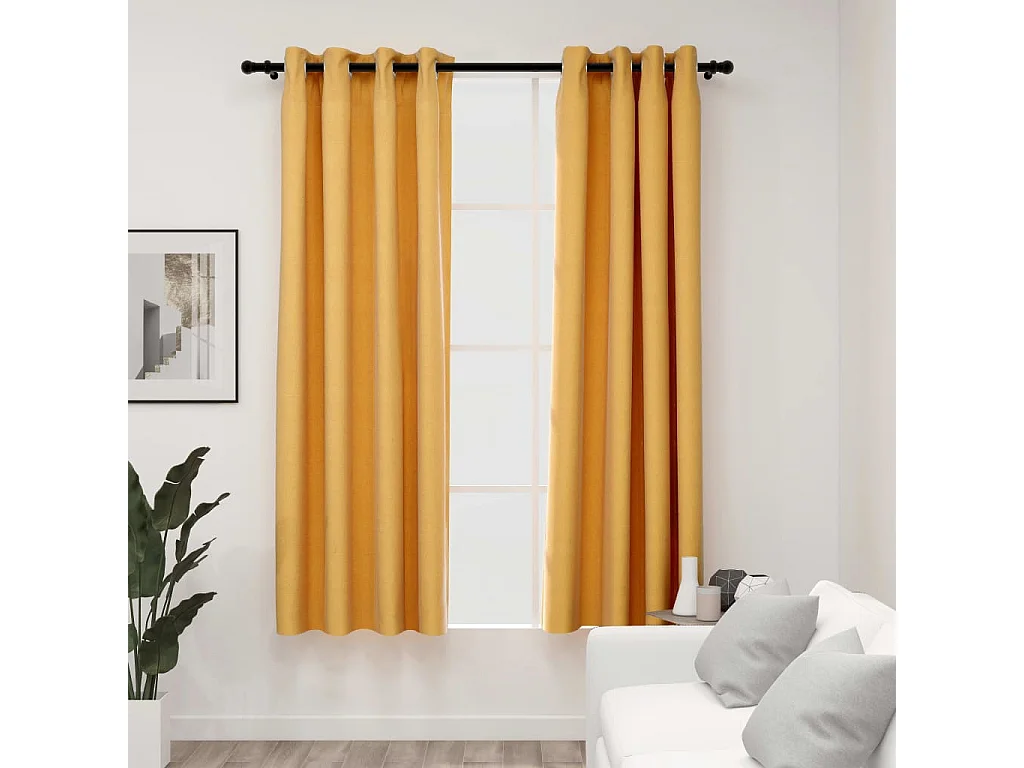Cortinas blackout estilo linho com ilhós 2 peças amarelo 140x175 cm