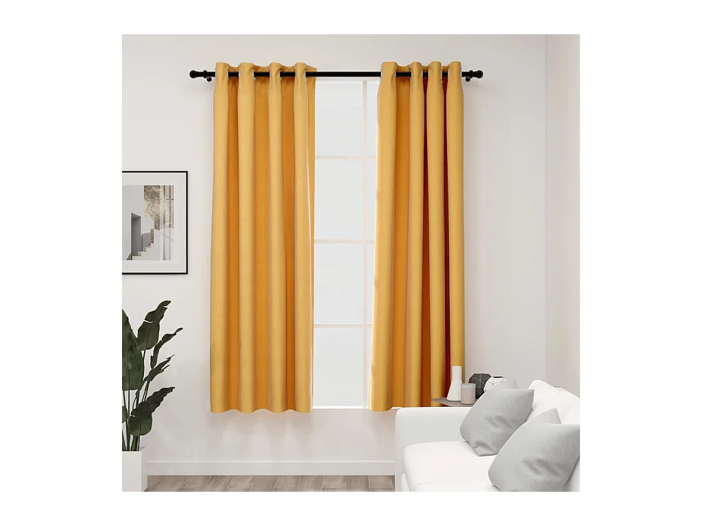 Rideaux occultants Aspect lin à œillets 2 pcs Jaune 140x175 cm