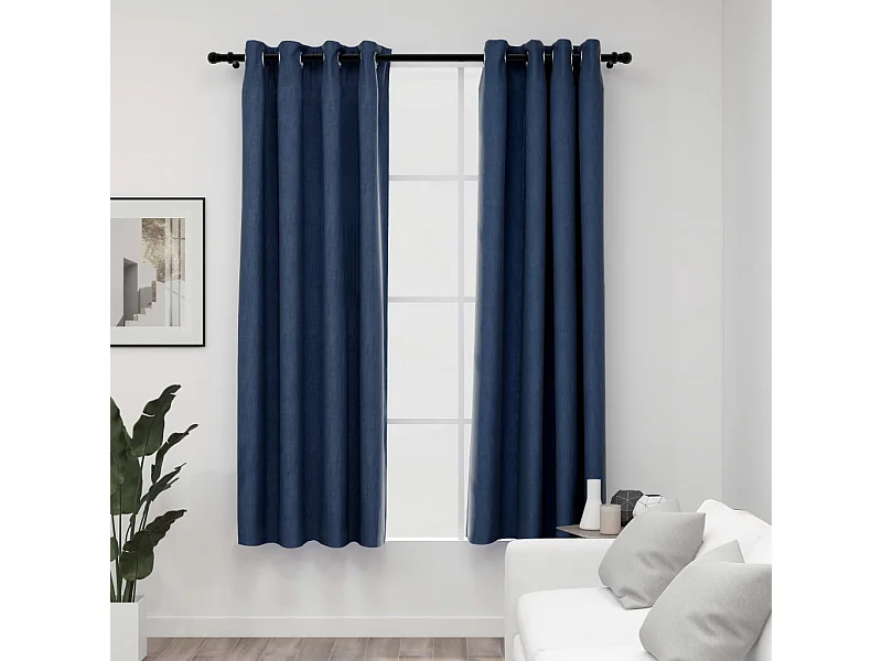 Cortinas blackout estilo linho com ilhós 2 peças Azul 140x175cm