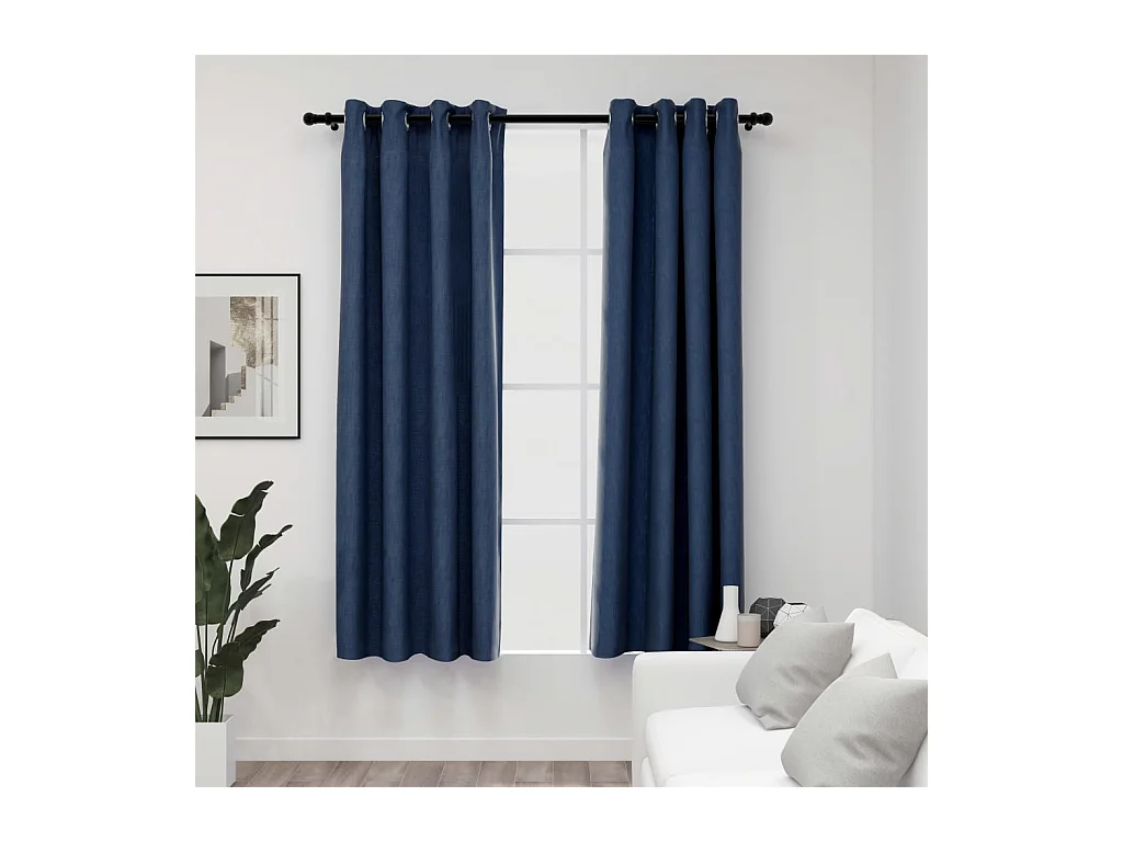 Rideaux occultants Aspect lin avec œillets 2 pcs Bleu 140x175cm