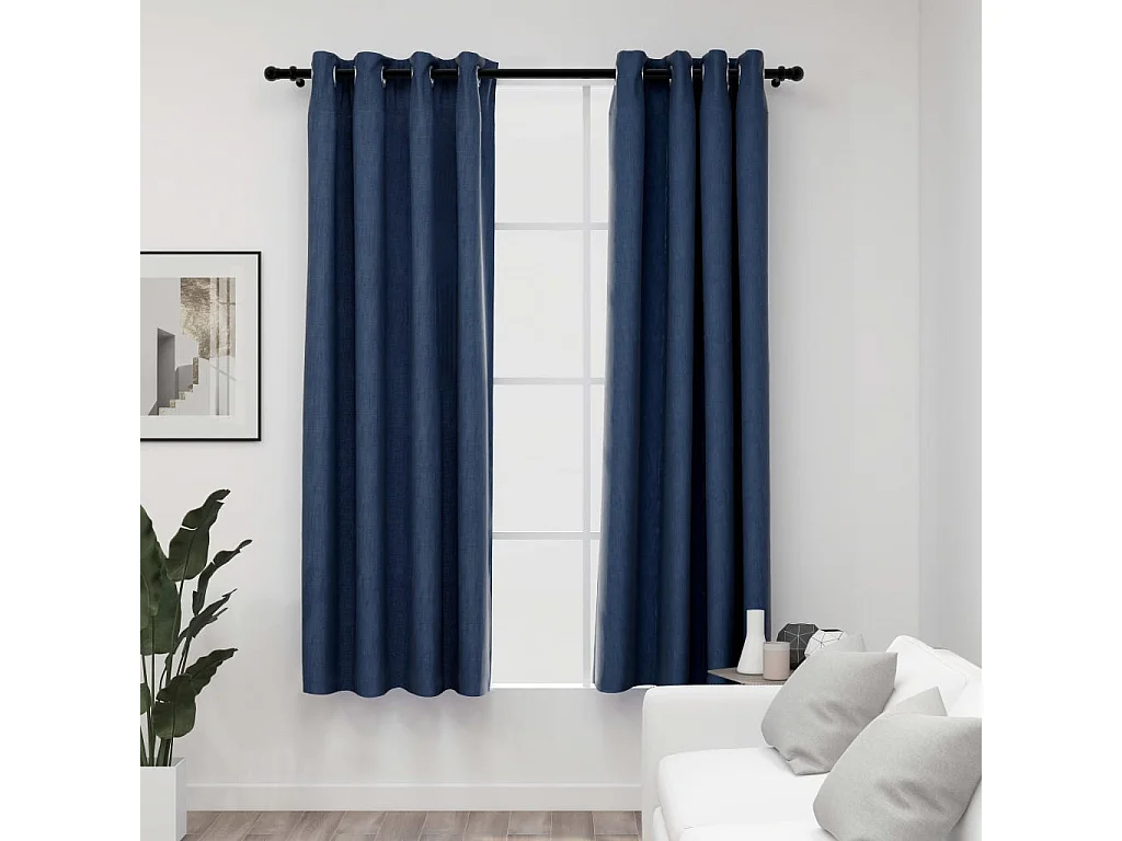 Rideaux occultants Aspect lin avec œillets 2 pcs Bleu 140x175cm