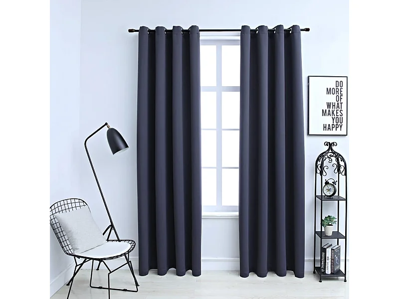 Cortinas blackout com argolas de metal 2pcs Antracite 140x175cm