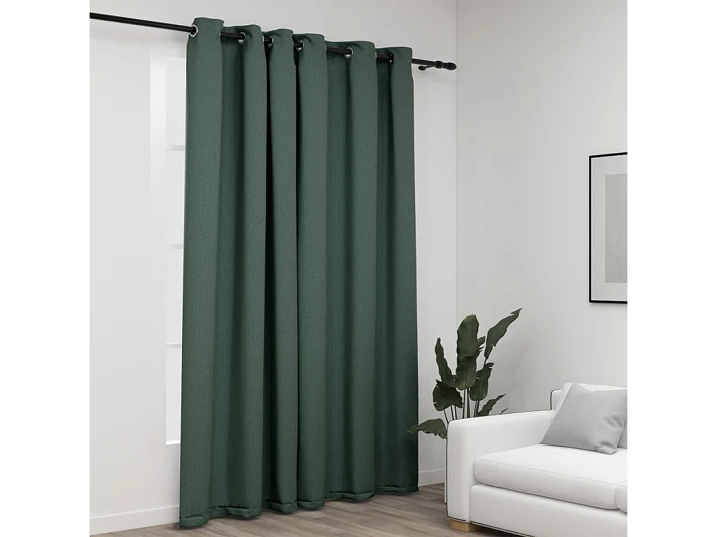 Rideau occultant Aspect de lin avec œillets Vert 290x245 cm