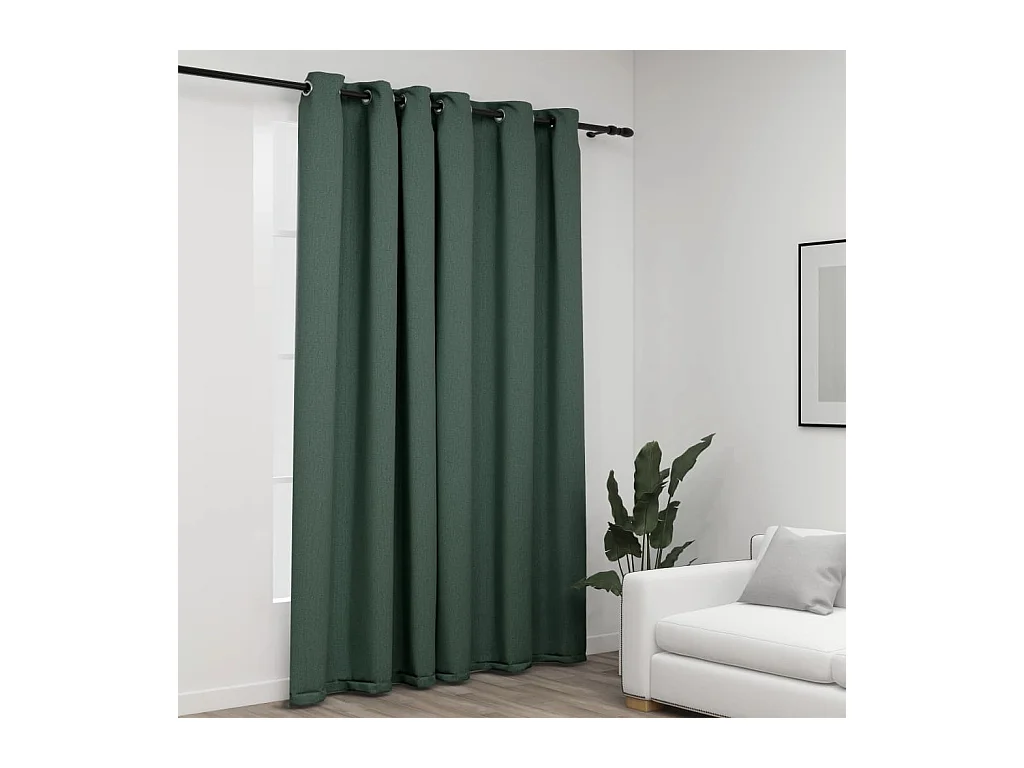Rideau occultant Aspect de lin avec œillets Vert 290x245 cm