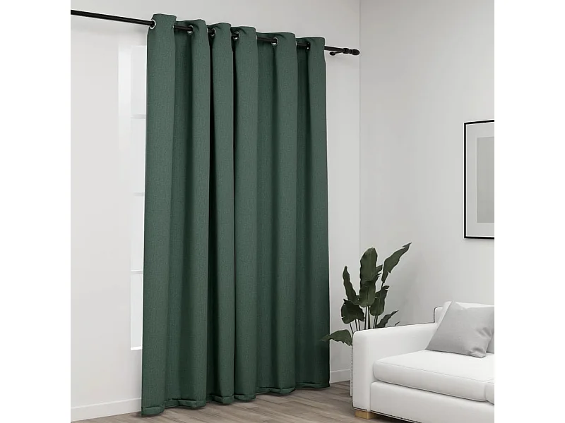 Rideau occultant Aspect de lin avec œillets Vert 290x245 cm