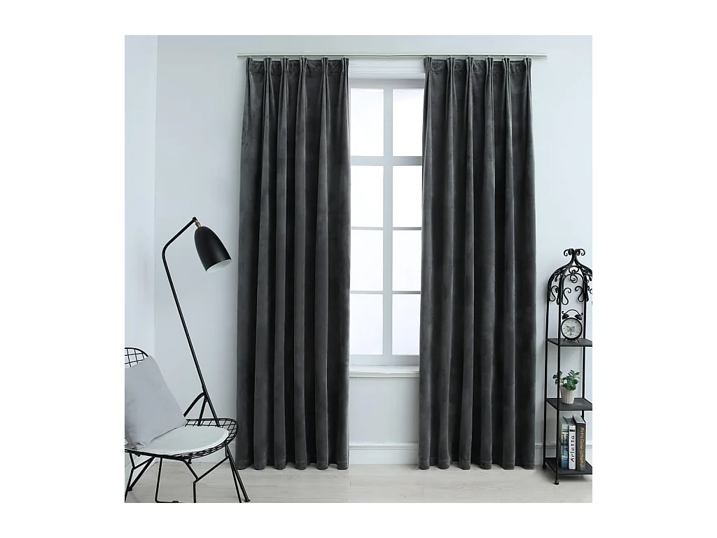 Rideaux occultants et crochet 2pcs Velours Anthracite 140x245cm