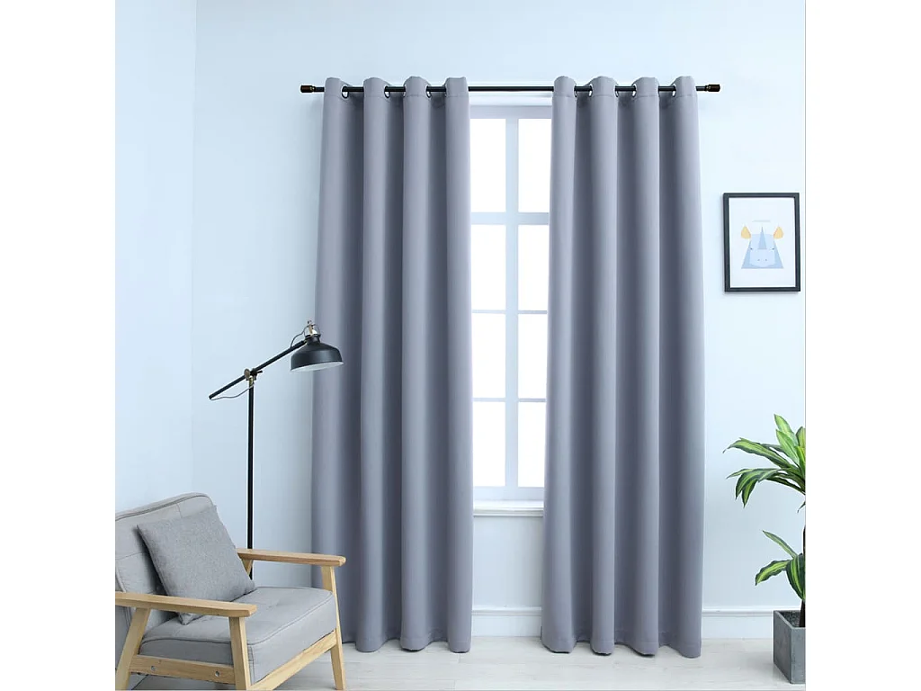 Cortinas opacas con anillas de metal 2 uds Gris 140x245 cm