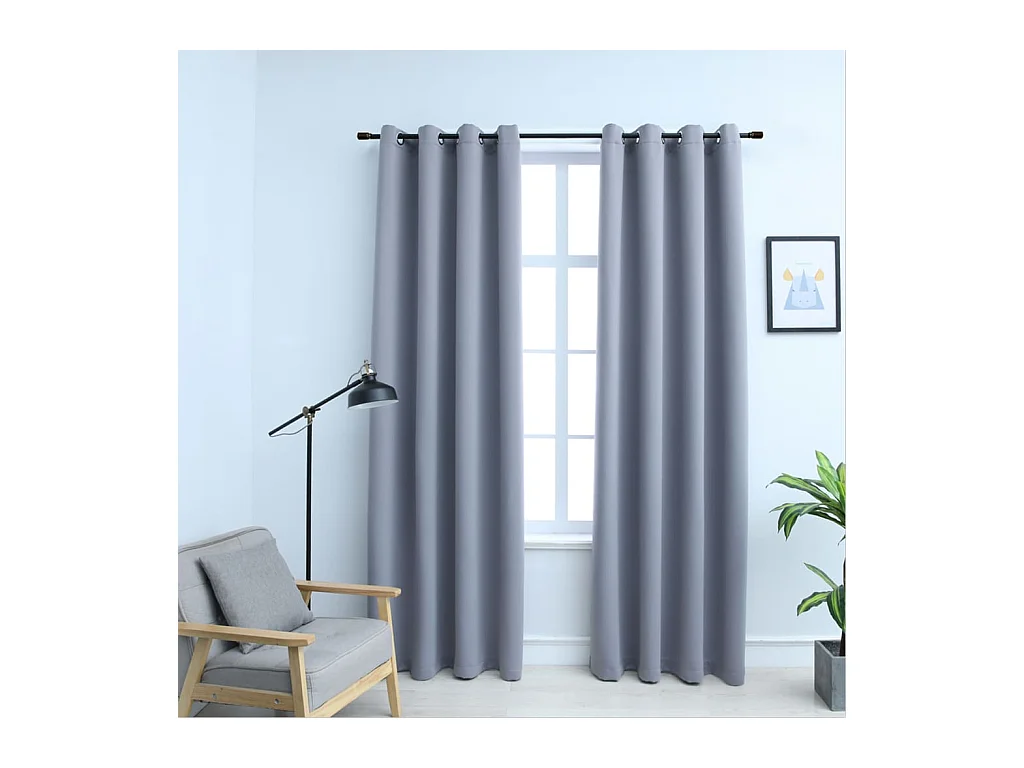 Rideaux occultants avec anneaux en métal 2 pcs Gris 140x245 cm