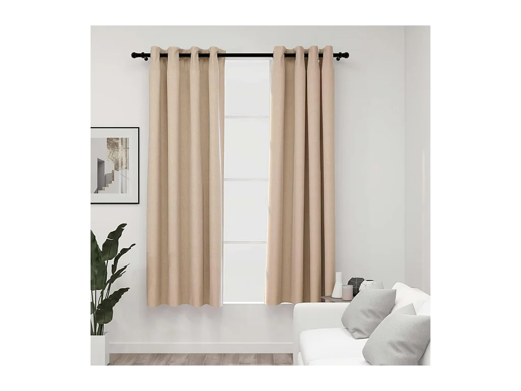 Verdunkelungsvorhänge in Leinenoptik mit Ösen, 2 Stück, beige, 140 x 175 cm