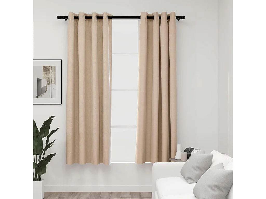Rideaux occultants aspect lin avec œillets 2pcs beige 140x175cm