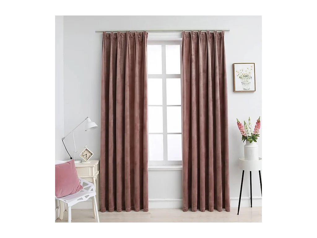 Tenda oscurante con gancio 2pz Velluto Rosa antico 140x245 cm