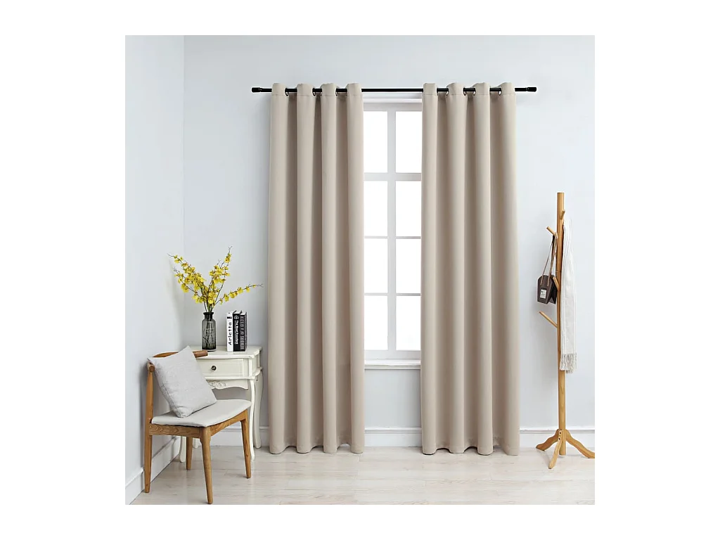 Verduisteringsgordijnen met metalen ringen 2 stuks Beige 140x225 cm