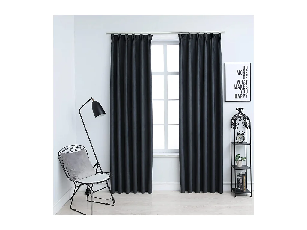 Rideaux occultants avec crochets 2 pcs Anthracite 140x245 cm
