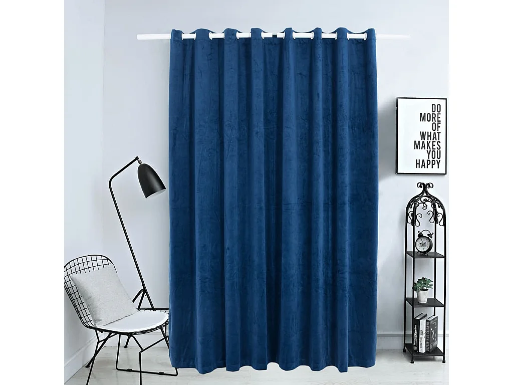 Tenda Oscurante in Velluto Blu Scuro e Anelli 290x245 cm