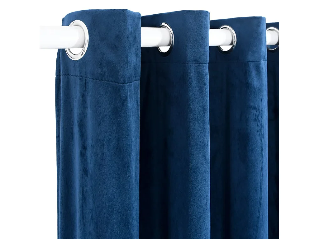 Tenda Oscurante in Velluto Blu Scuro e Anelli 290x245 cm