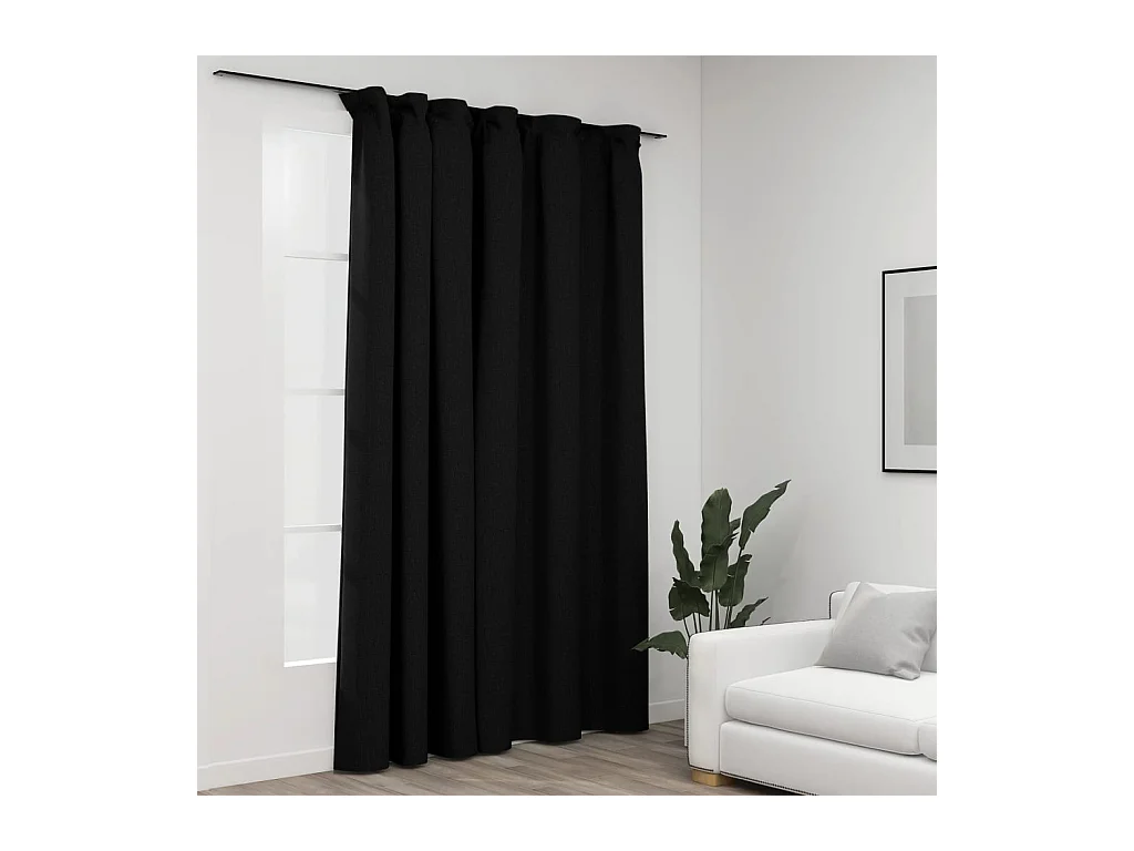Rideau occultant d'aspect de lin crochets Anthracite 290x245 cm
