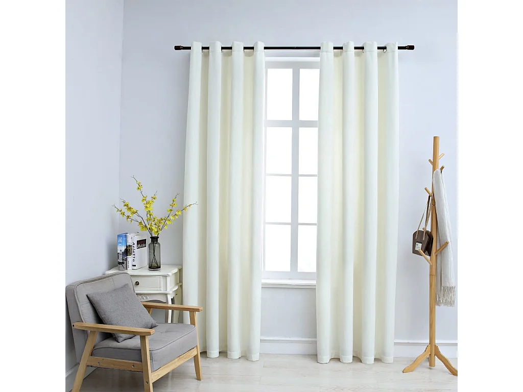 Cortinas blackout com argolas 2 peças veludo creme 140x245 cm