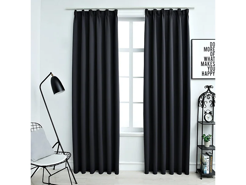 Rideaux occultants avec crochets 2 pcs Noir 140x175 cm