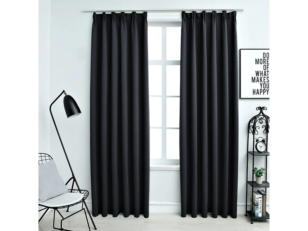 Rideaux occultants avec crochets 2 pcs Noir 140x175 cm