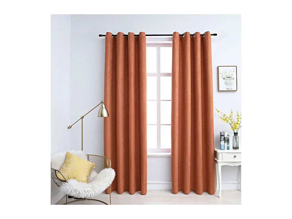 Rideaux occultants et anneaux en métal 2 pcs Rouille 140x245 cm